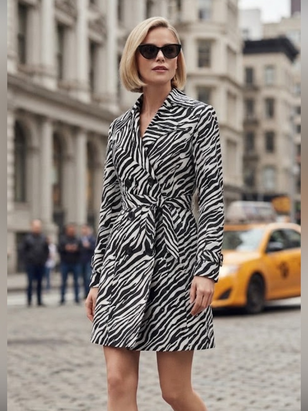 NWOT Vertigo Paris Monochromatic Zebra PrintTrench Double Breasted Jacket Coat